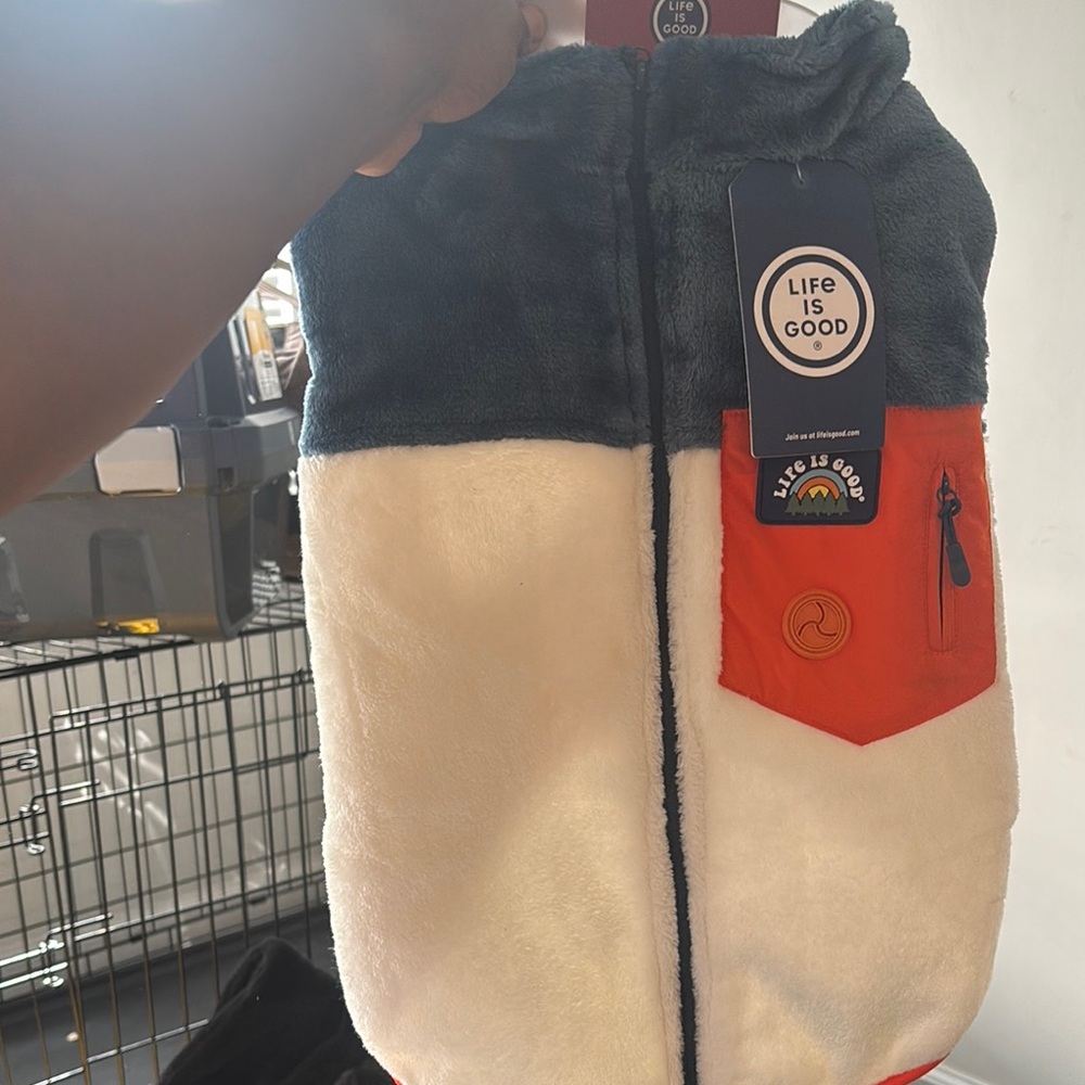 Colorblock Fleece Vest with Orange Pocket